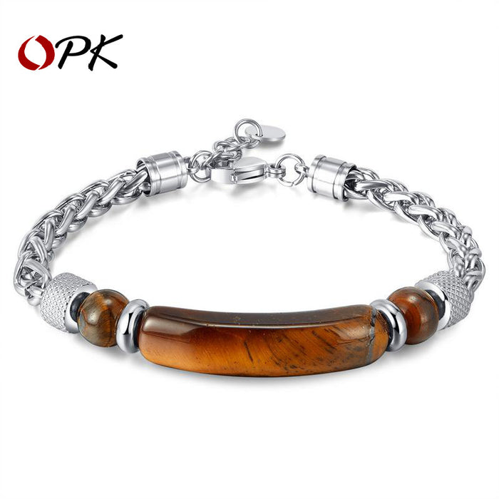 Wholesale Fashionable retro stainless steel chain splicing tiger eye stone titanium steel men's bracelet