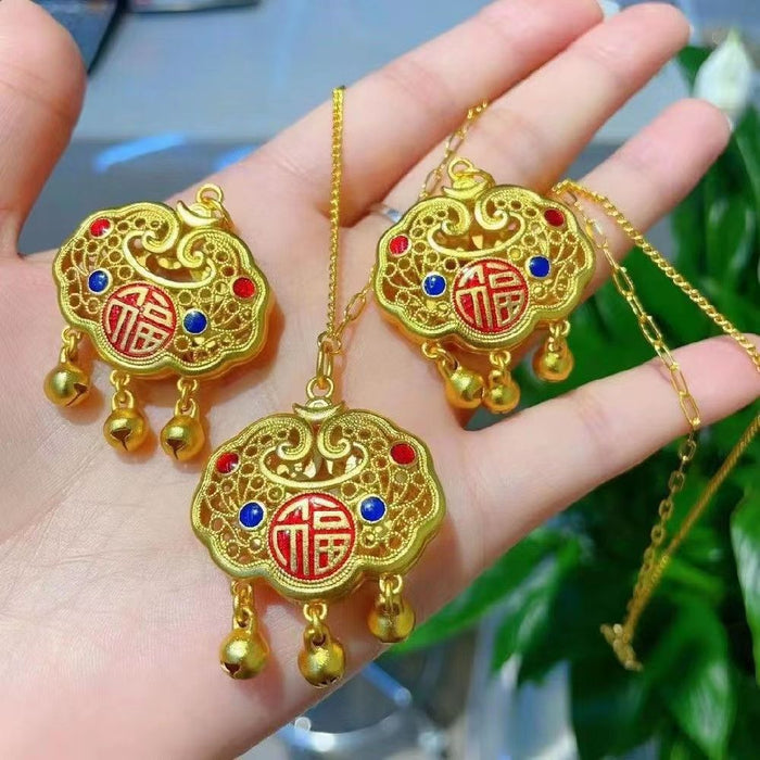 Wholesale  Women  Ping An lock  fu character pendant necklace