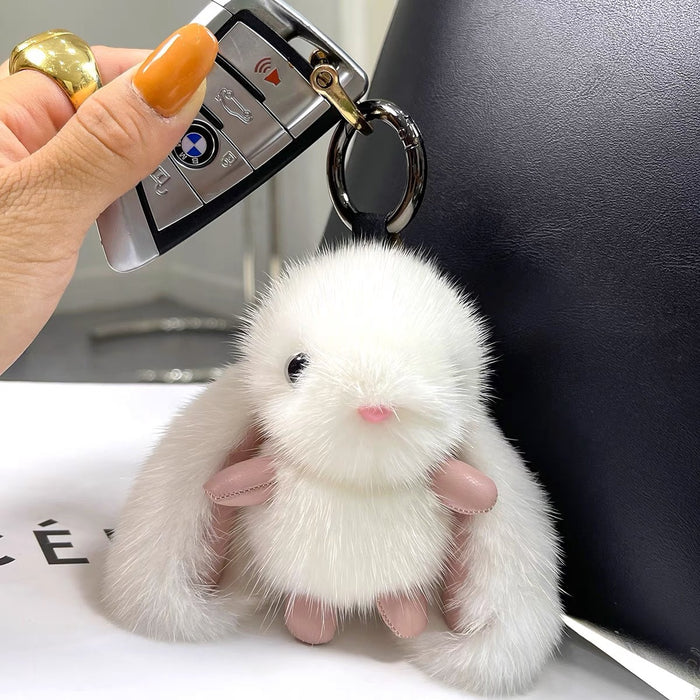 Wholesale Cute Girl Plush Bunny Imitation Mink Hair Car Keychain Pendant Plush Baby Bag Pendant