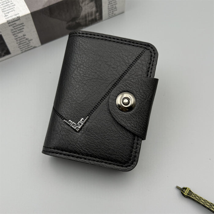 Wholesale PU Men' s Wallet - Car ing Line Large Capacity Solid Black MOQ≥2