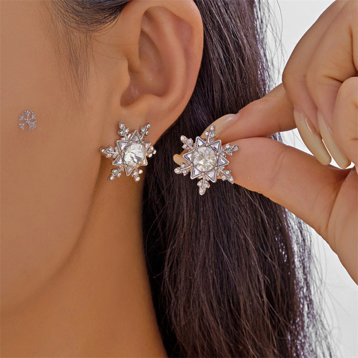 Wholesale European and American cross-border light luxury Christmas zircon snowflake tassel earrings niche design sweet fashion pearl pendant earrings