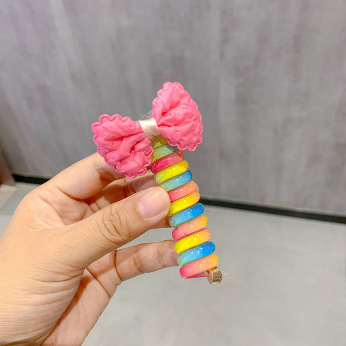 Wholesale Rainbow Children' s Phone Cord Hair Scrunchies Cute Cartoon Colorful Rubber Band
