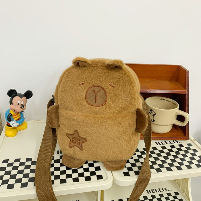 Wholesale Plush Mobile Phone Small Bag Women's Autumn and Winter Cartoon Capybara Crossbody Bag Durable Commuter Chest Bag