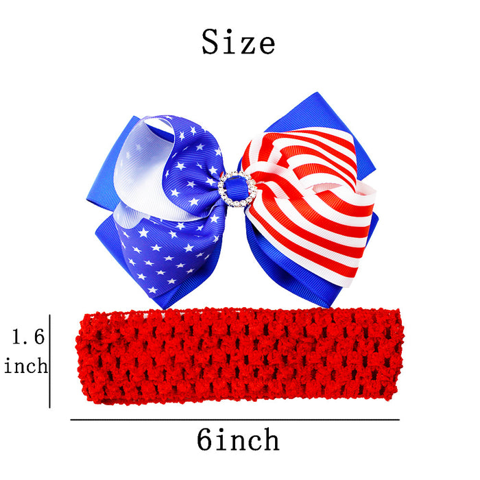 Wholesale Independence Day Double Layer Rhinestone Bow Children's Fabric Headband JDC-HD-HeZhuo002