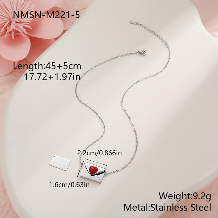 Wholesale Valentine' s Day Natural Stone Heart-Shaped Envelope Stainless Steel Necklace