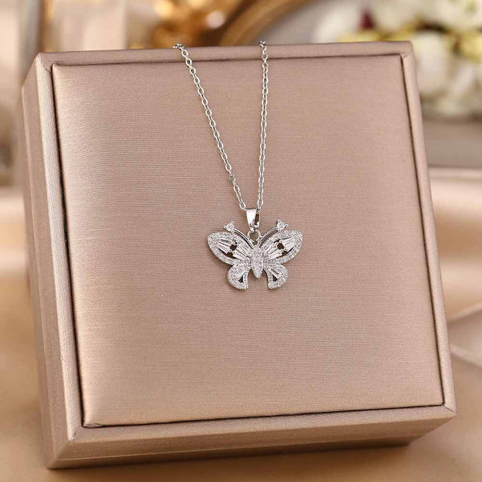 Wholesale Micro-Inlaid Zirconia Silver Titanium Steel Necklace JDC-NE-YinY001