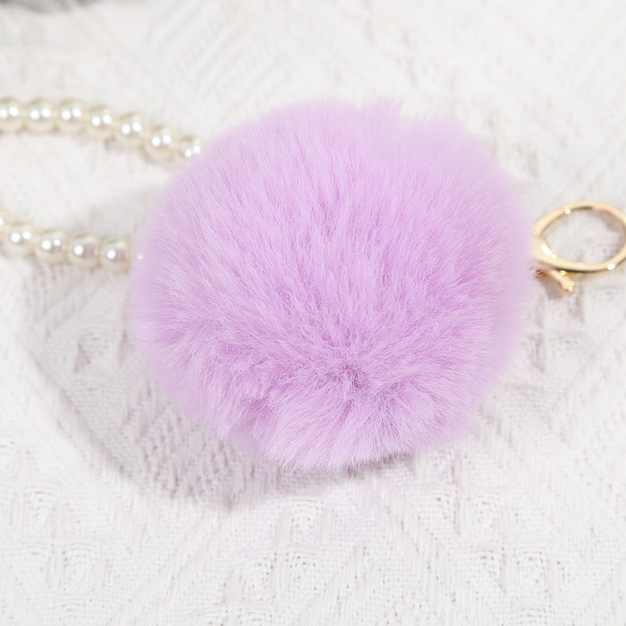 Wholesale Cute Pearl fur ball pendant bag decoration plush keychain mobile phone earphone cover car fur ornaments