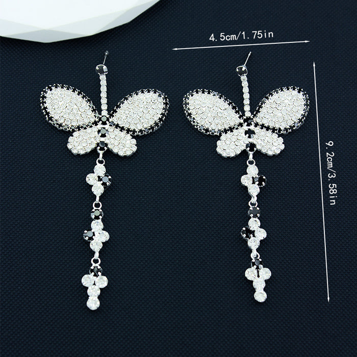 Wholesale Exaggerated Butterfly Drop Earrings Women's Black Diamond Earrings