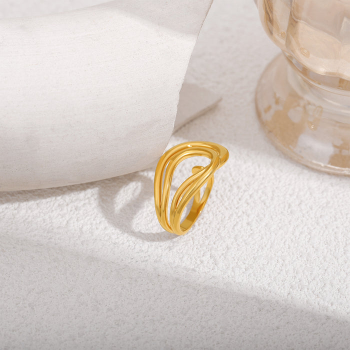 Wholesale New hollowed out line open ring with personalized and fashionable stainless steel electroplating and genuine gold color preservation ring
