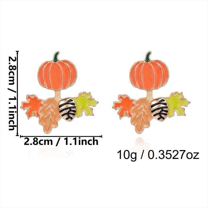 Wholesale Autumn Pumpkin Pinecone Maple Fox Dangle Earrings Drop Oil Double Layer Jewelry Accessory