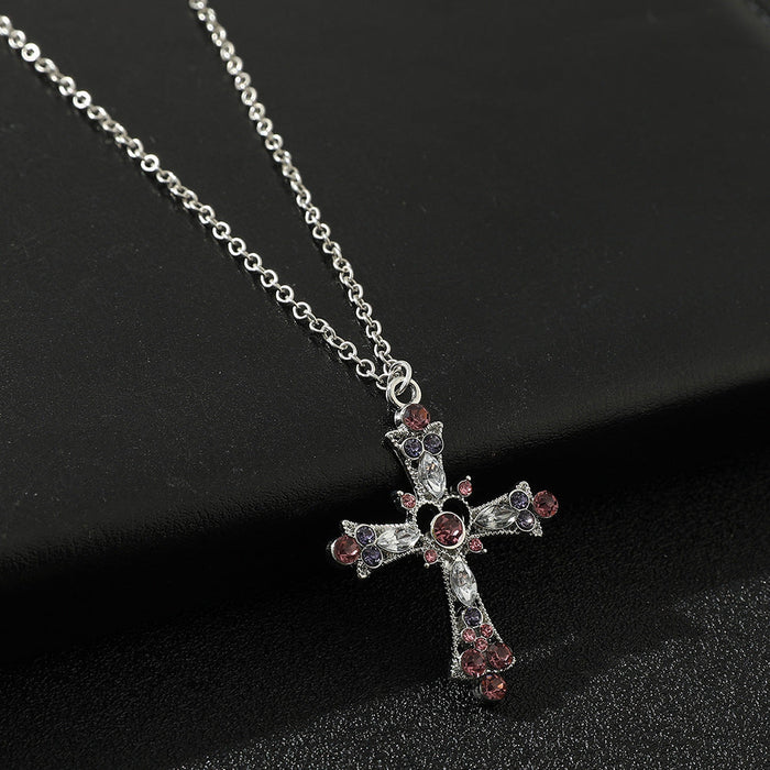 Wholesale Boho Style Pink Crystal Cross Necklace JDC-NE-XK002