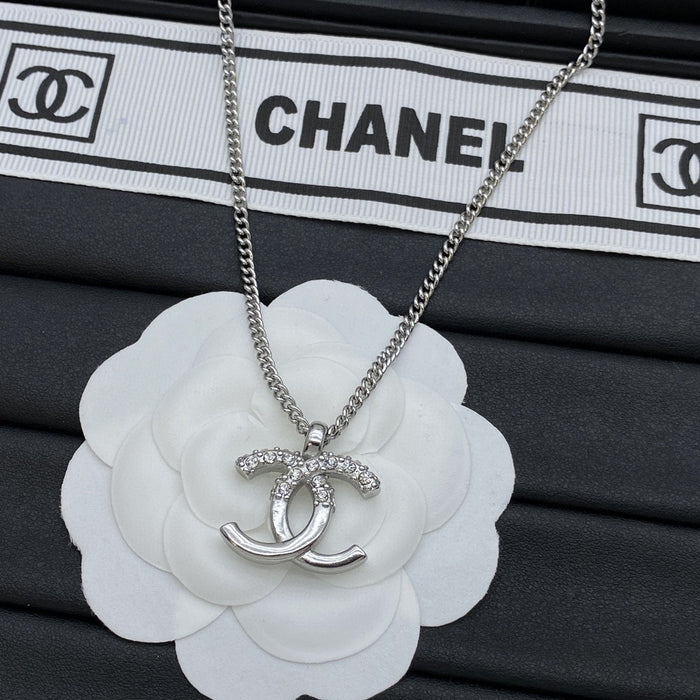 Wholesale Double C letter enamel camellia pearl long necklace