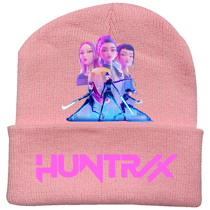 Wholesale Kpop Knitted hat fashion curled brim beanie printed