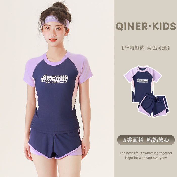 Wholesale Swimsuit, adult sports two-piece set, casual student polyester conservative swimsuit