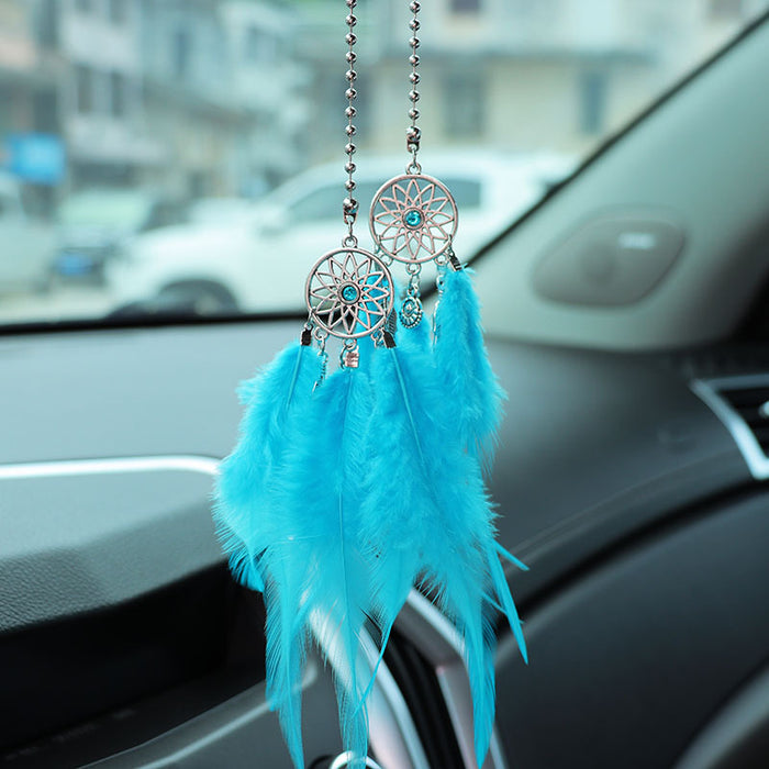 Wholesale Alloy White Feather Dream Catcher Car Hanging Decoration Rearview Mirror Pendant