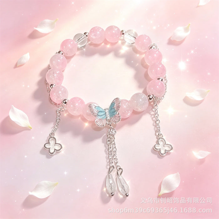 Wholesale Butterfly Tassel Crystal Bracelet Purple Glass Fashion Accessory