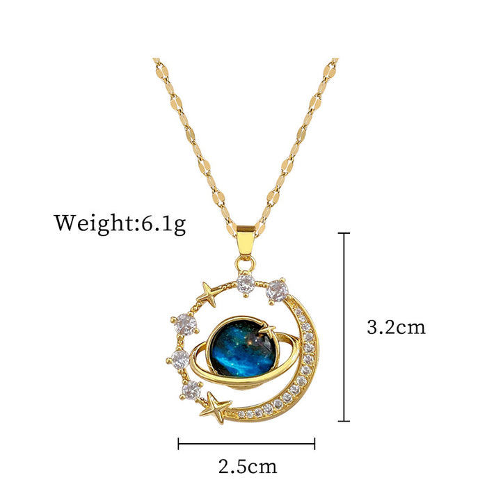 Wholesale Titanium Steel Starry Sky Full Diamond Necklace for Women JDC-NE-LG038