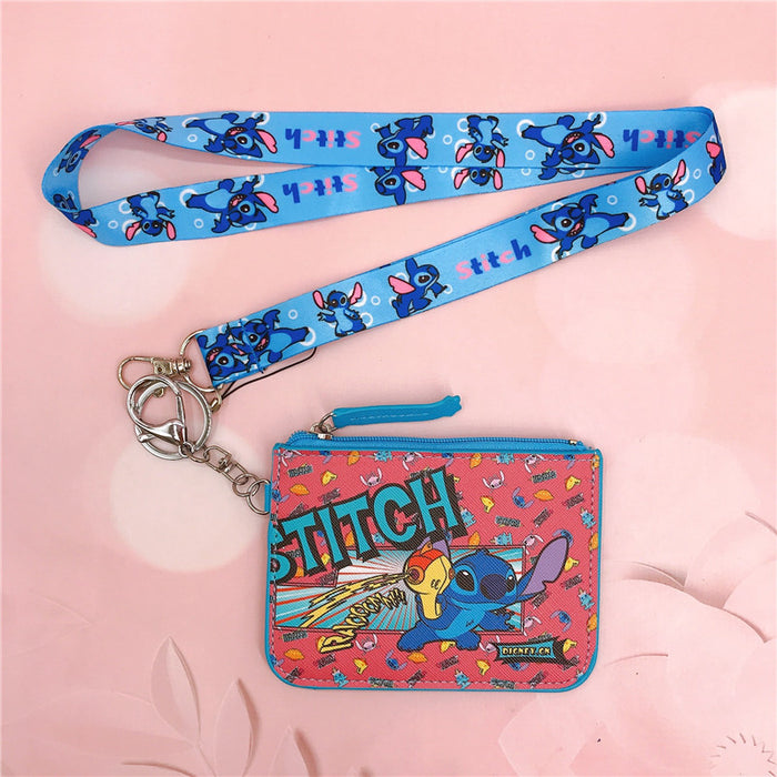 Wholesale PU Cartoon Printing with Key Chain Lanyard Card Holder Coin Purse JDC-WT-YaLL017