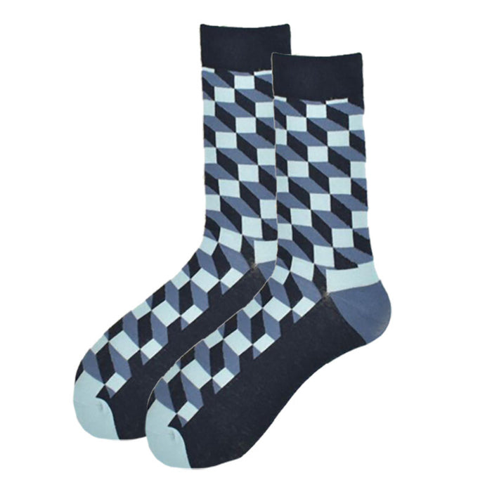 Wholesale Trendy Striped Diamond Personality Geometric Men's Socks Long Tube Colored Cotton Socks Contrast Color Haapy Socks JDC-SK-CG009