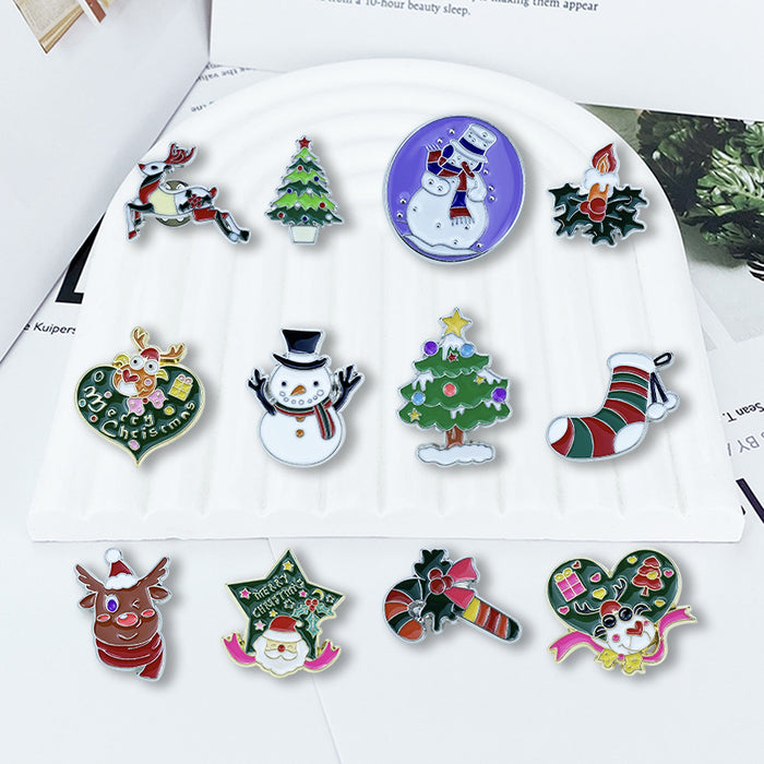 Wholesale Christmas Cartoon Brooch Set Santa Reindeer Tree Bell Zinc Alloy Pins Chic Holiday Party Accessor MOQ≥2y