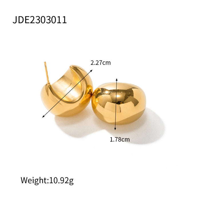 Wholesale 18k Stainless Steel Gold Ball Half Circle Thick C Shape Hollow Earrings JDC-ES-JD352