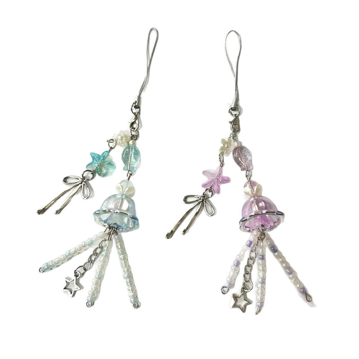 Wholesale Jellyfish Star Bow Pendant Beaded Mobile Phone Chain Pendant Small Fresh Keychain