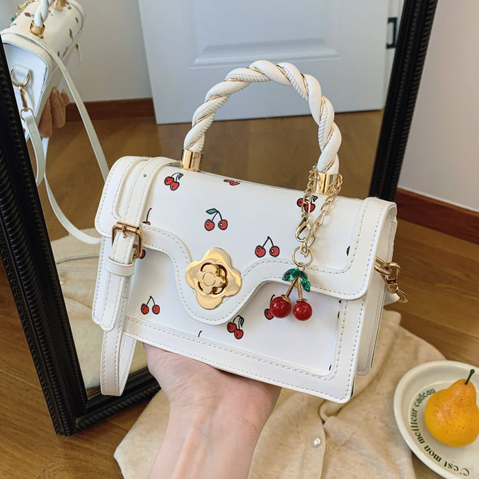 Wholesale Cherry-Print Twisted-Handle Small Square Crossbody Bag