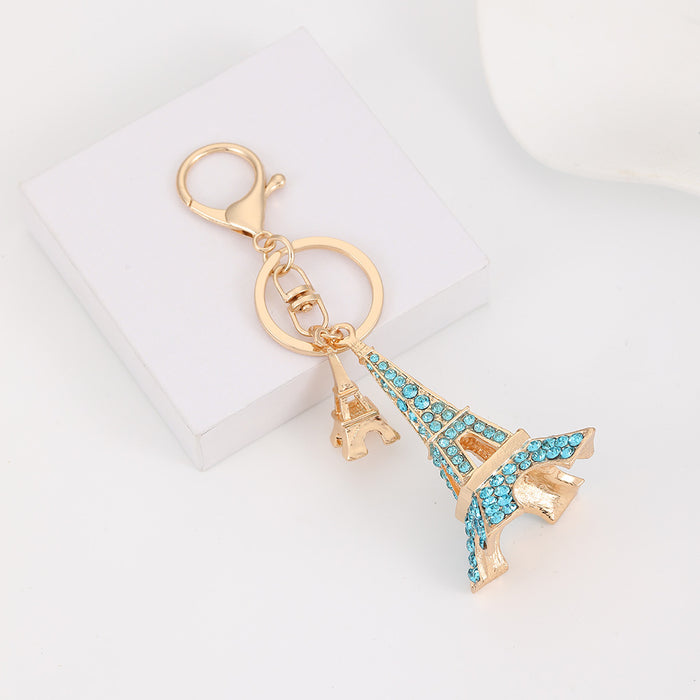 Wholesale Eiffel Tower Rhinestone Keychain Sky Blue Zinc Alloy Car Key Accessory MOQ≥2