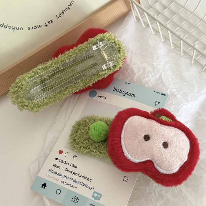 Wholesale Cute Red Apple Furry Hair Clips
