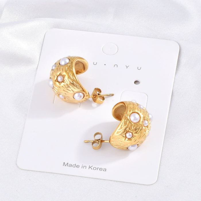 Wholesale French Style Baroque with Diamond Imitation Pearl Texture Earrings