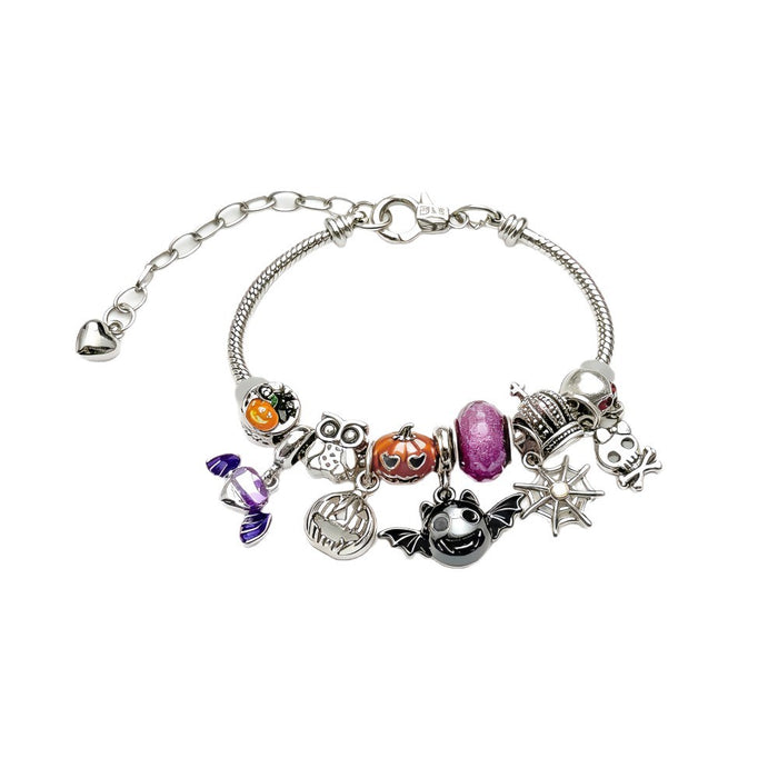Wholesale Unisex Retro  Pumpkin Bat Owl Skull Pendant Beaded Bracelet Alloy Jewelry Accessory For Party
