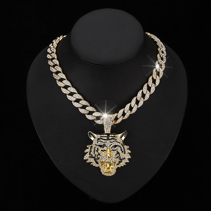 Wholesale Alloy Three-Dimensional Full Diamond Tiger Pendant Necklace  Jewelry