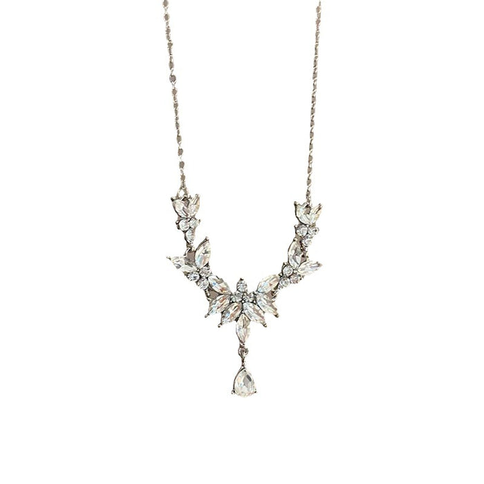 Wholesale silver rhinestone leaves flower necklace super fairy Flower Branch clavicle chain
