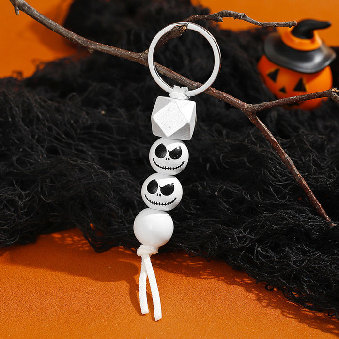 Wholesale Halloween Pumpkin Wooden Beaded Keychain JDC-KC-RongRui029