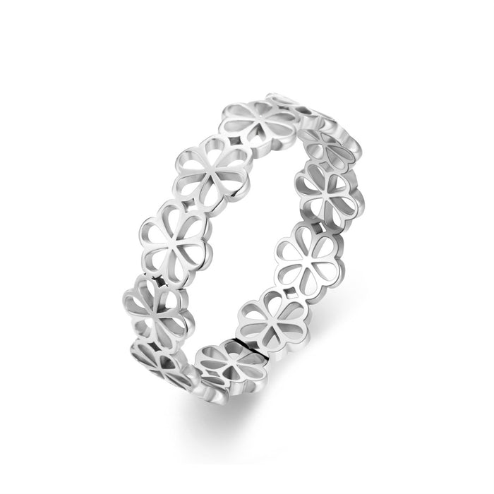 Wholesale Titanium steel six petal flower ring does not fade, niche, light luxury couple's ring, ring, hand accessory