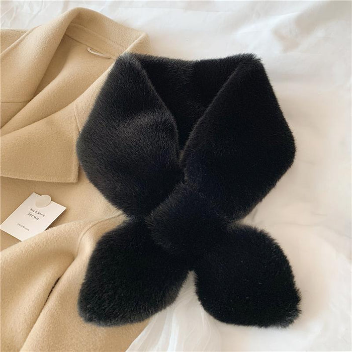 Wholesale Thick Solid Color Hairy Scarf with Pearl Tail Warmth Imitation Otter Rabbit Hair Cross Scarf Plush Neck for Women JDC-SF-GJ002