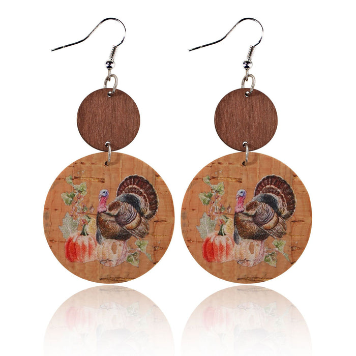 Wholesale Thanksgiving Pumpkin Western Leopard Print Sunflower Eyes Round Leather Wood Block Earrings