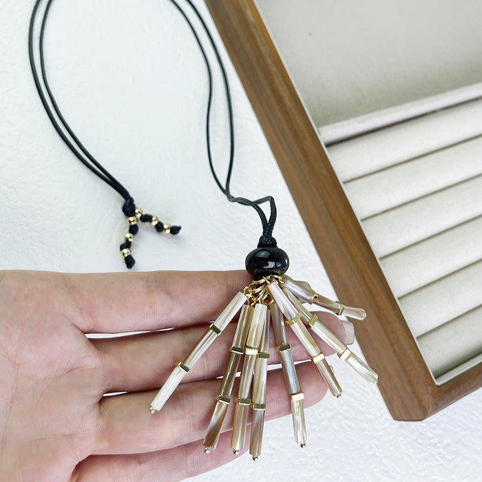 Wholesale Tassel Necklace with Tiger Eye Beads,  Long Waxed Rope Sweater Chain