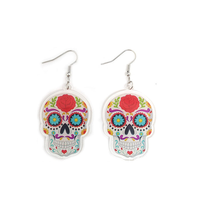 Wholesale Transparent Acrylic Printing Halloween Skull Earrings JDC-ES-Dagou003