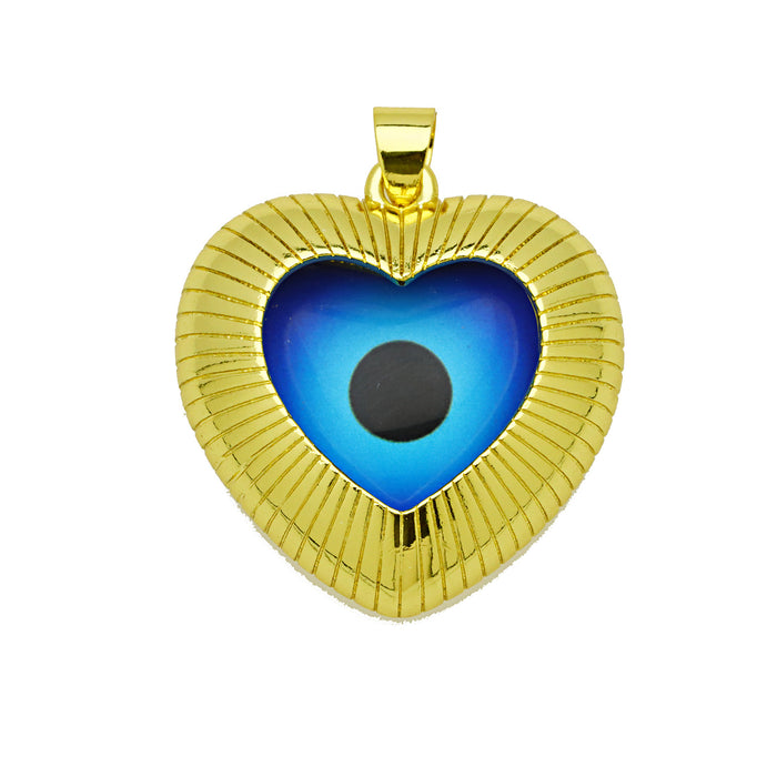 Wholesale Striped heart-shaped love heart eye devil eye copper gold-plated necklace pendant jewelry pendant