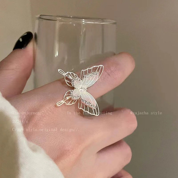 Wholesale Zircon butterfly ring with high-end feel, adjustable opening, light luxury, niche design, accessory