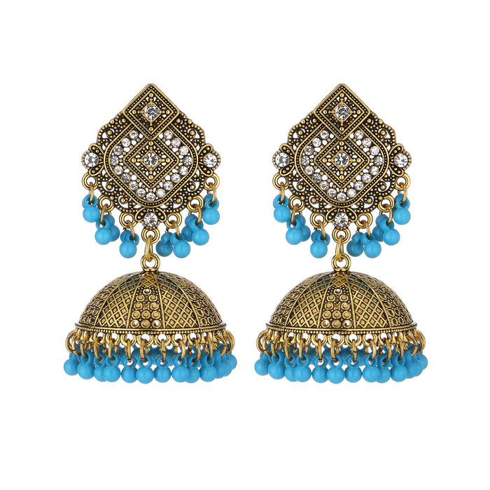 Wholesale vintage style pearl-studded rhinestone bell earrings with tassels
