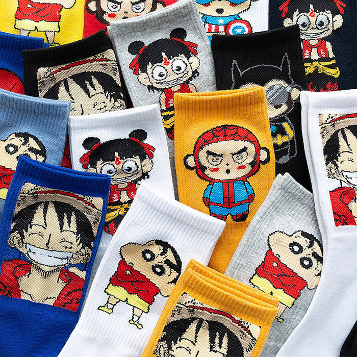Wholesale Socks men's and women's long socks cartoon street versatile sweat absorbing cute student socks men's and women's mid tube socks
