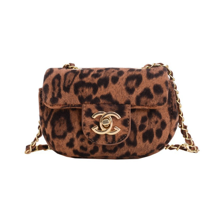 Wholesale Little -style chain crossbody bag,  versatile diamond-patterned leopard print velvet small coin purse for children and babies