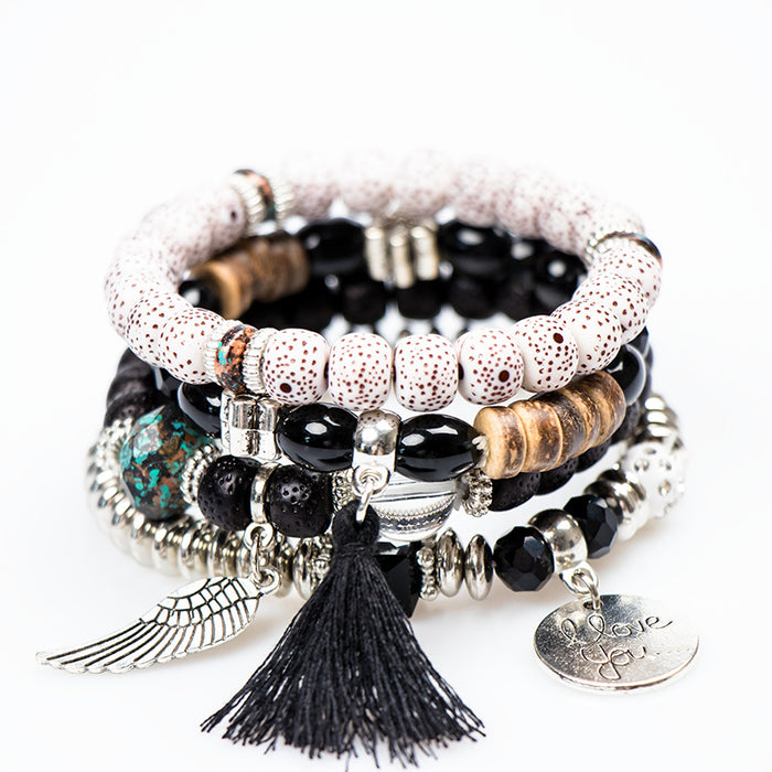 Wholesale Bohemian Multi-layer Bracelet Creative Tassel Bodhi Beaded Wings Love Fashion Bracelet Jewelry JDC-BT-NHong007