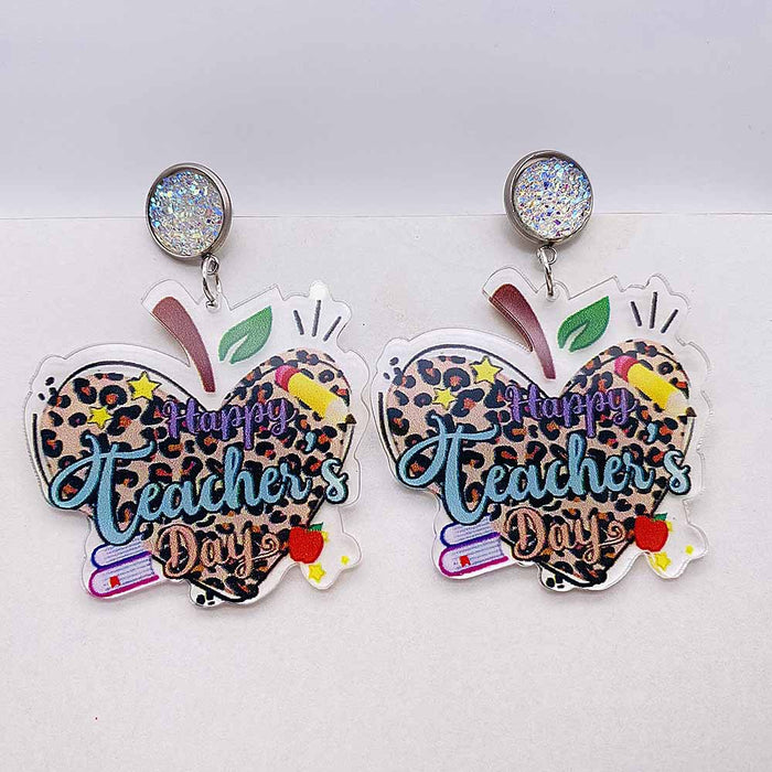 Wholesale Teacher' s Day Earrings Leopard Print Pencil Acrylic Earrings School Season Student Earrings