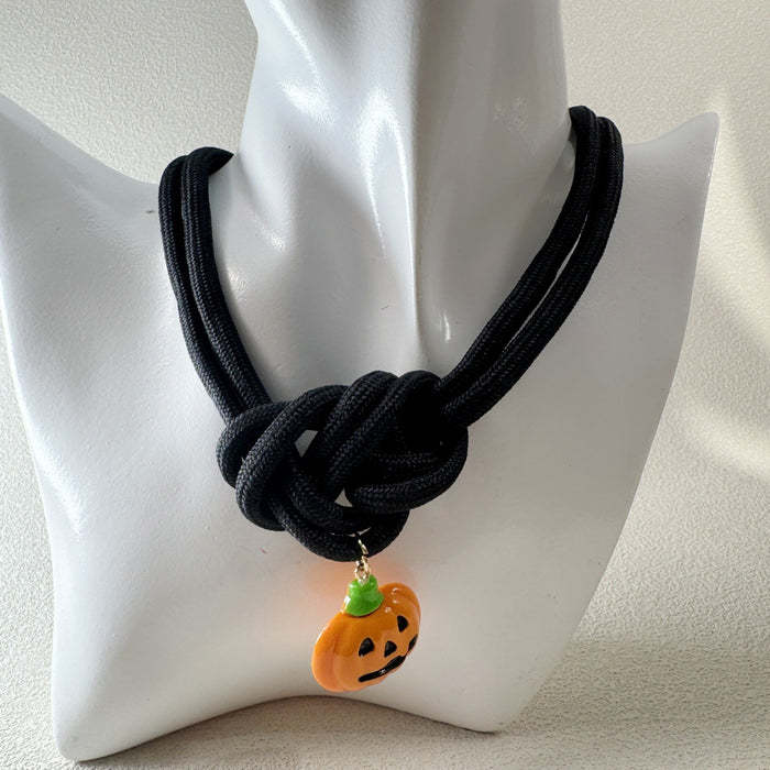 Wholesale Halloween Pumpkin Ghost Braided Cloth Necklace Creative Funny Trendy Jewelry Accessory MOQ≥5