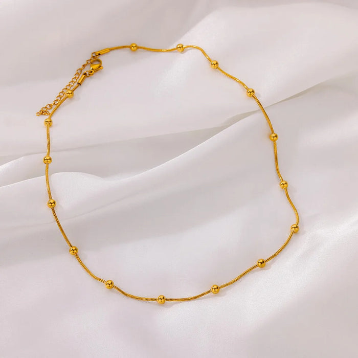 Wholesale Stainless Steel 18K Gold Beaded Round Snake Chain  Necklace