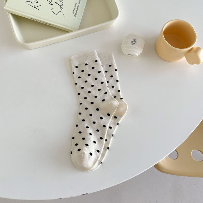 Wholesale Cute cartoon rolled edge socks, mid tube socks, polka dot pile socks