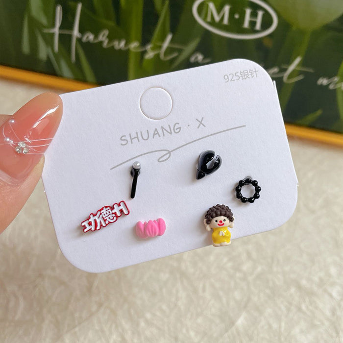 Wholesale  Cartoon Cute Earrings Three-piece Set Women's Silver Needle Children's  Beaver Earrings